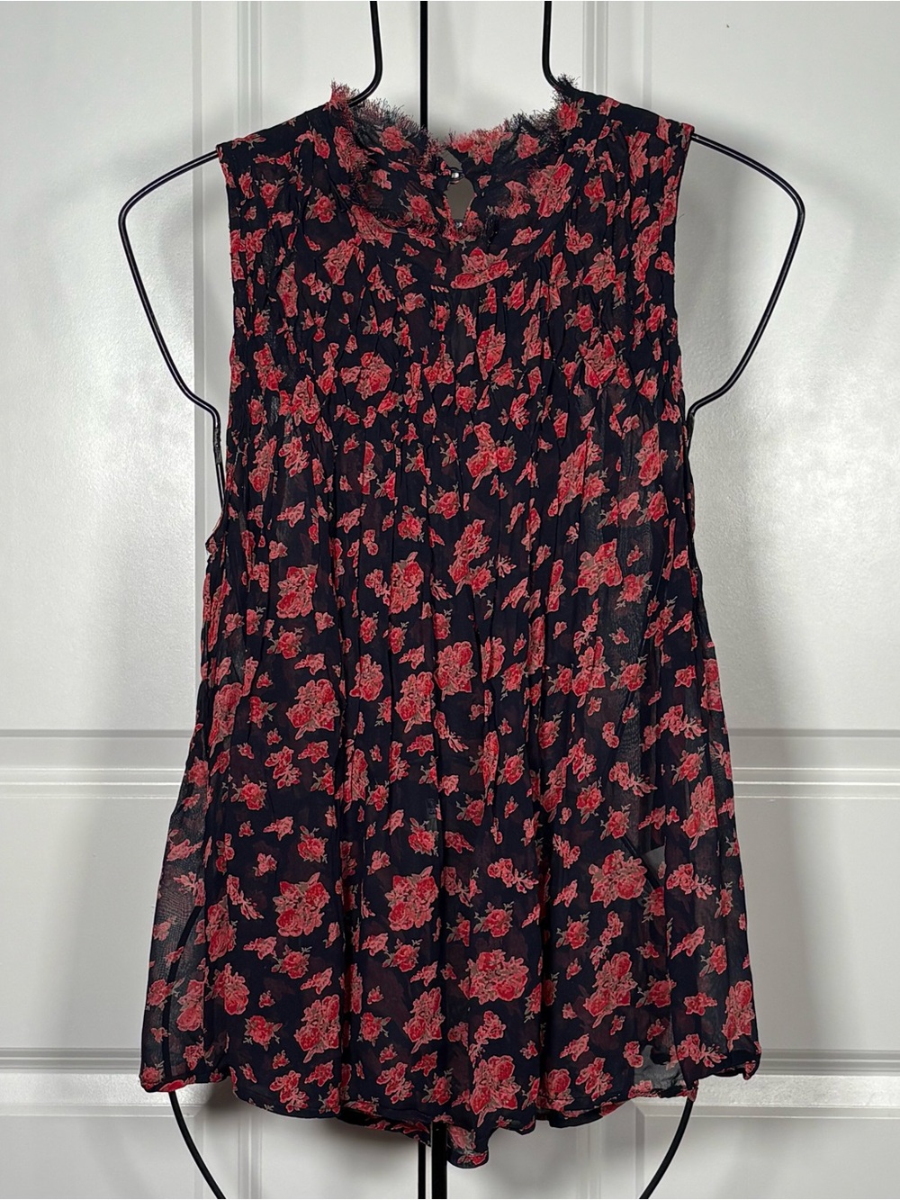 Lucky Brand Black Sleeveless Camisole with Red Floral Print